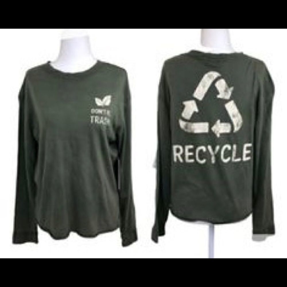Vibe N’ Environment Friendly‎ Raw Hem along Sleeve Tee Green XS